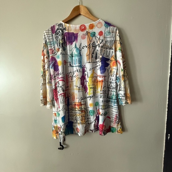 Vintage Y2K Jess & Jane Rome Europe Watercolor Shirt size Small 3/4 Sleeve - Picture 4 of 4